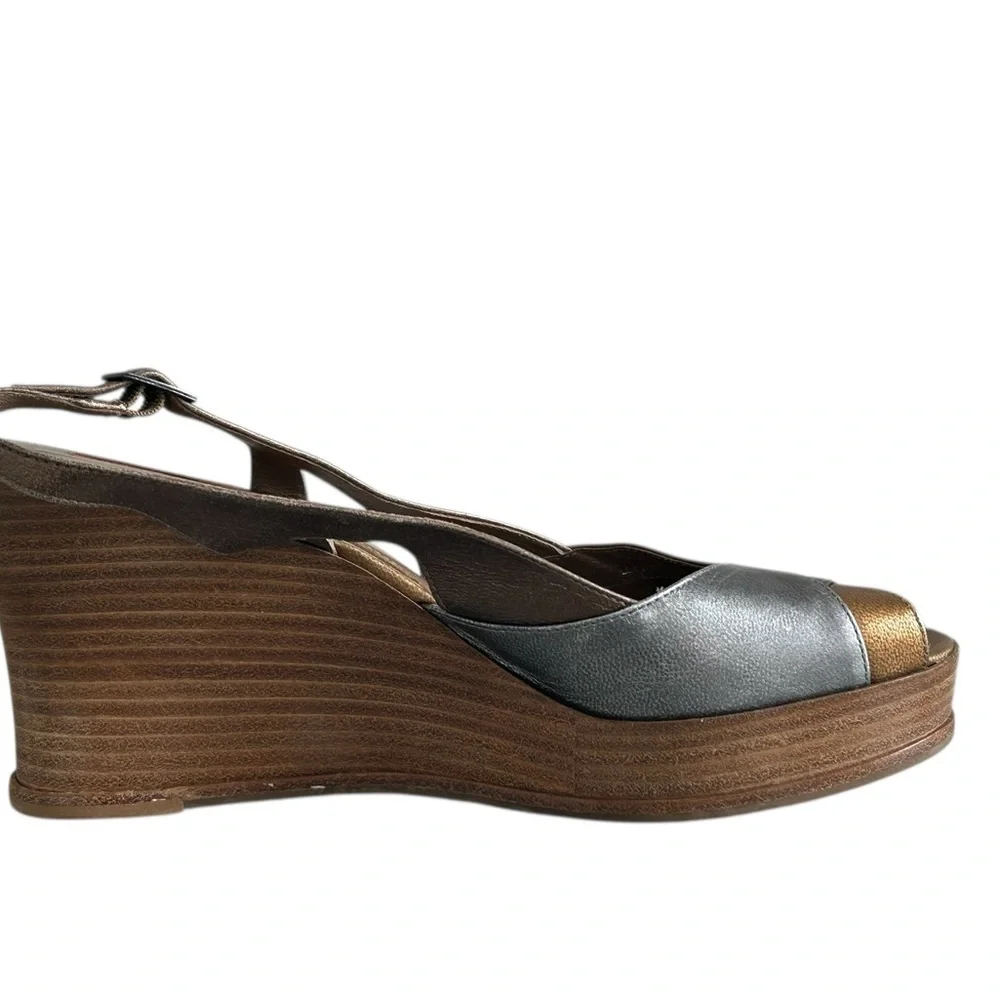 Via Spiga Brown‎ Wedge Sandals with Peep-Toe Design Sz 10